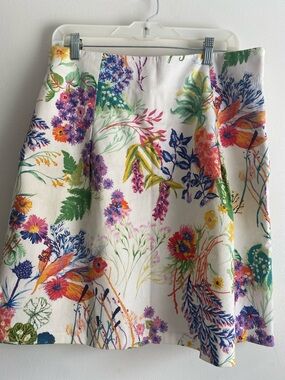 Leggiadro White Floral A-Line Skirt with Multicolor Blooms Size 12